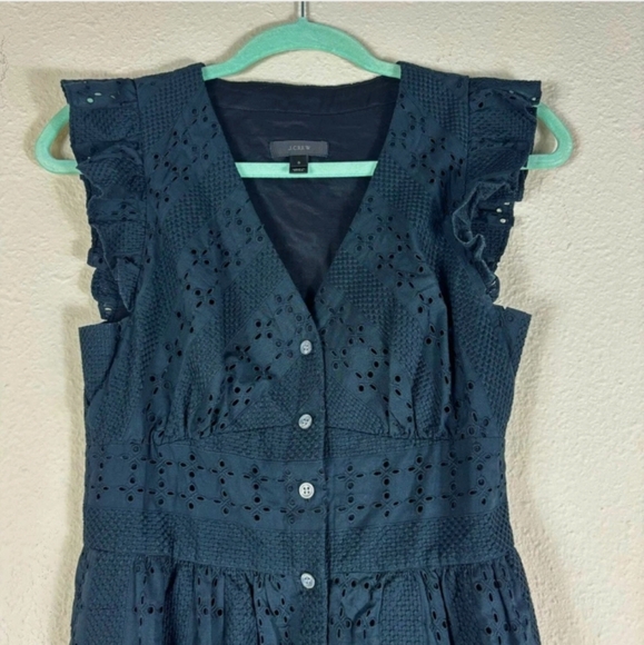 J. Crew Midi Button Up Front Eyelet 100% Cotton Black Dress Size 6 - Picture 6 of 11